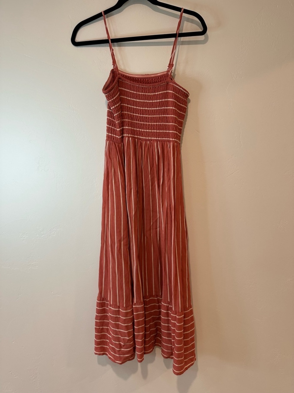 Rust Boho Smocked Midi Dress Striped Cottagecore Summer Size M - Picture 6 of 7
